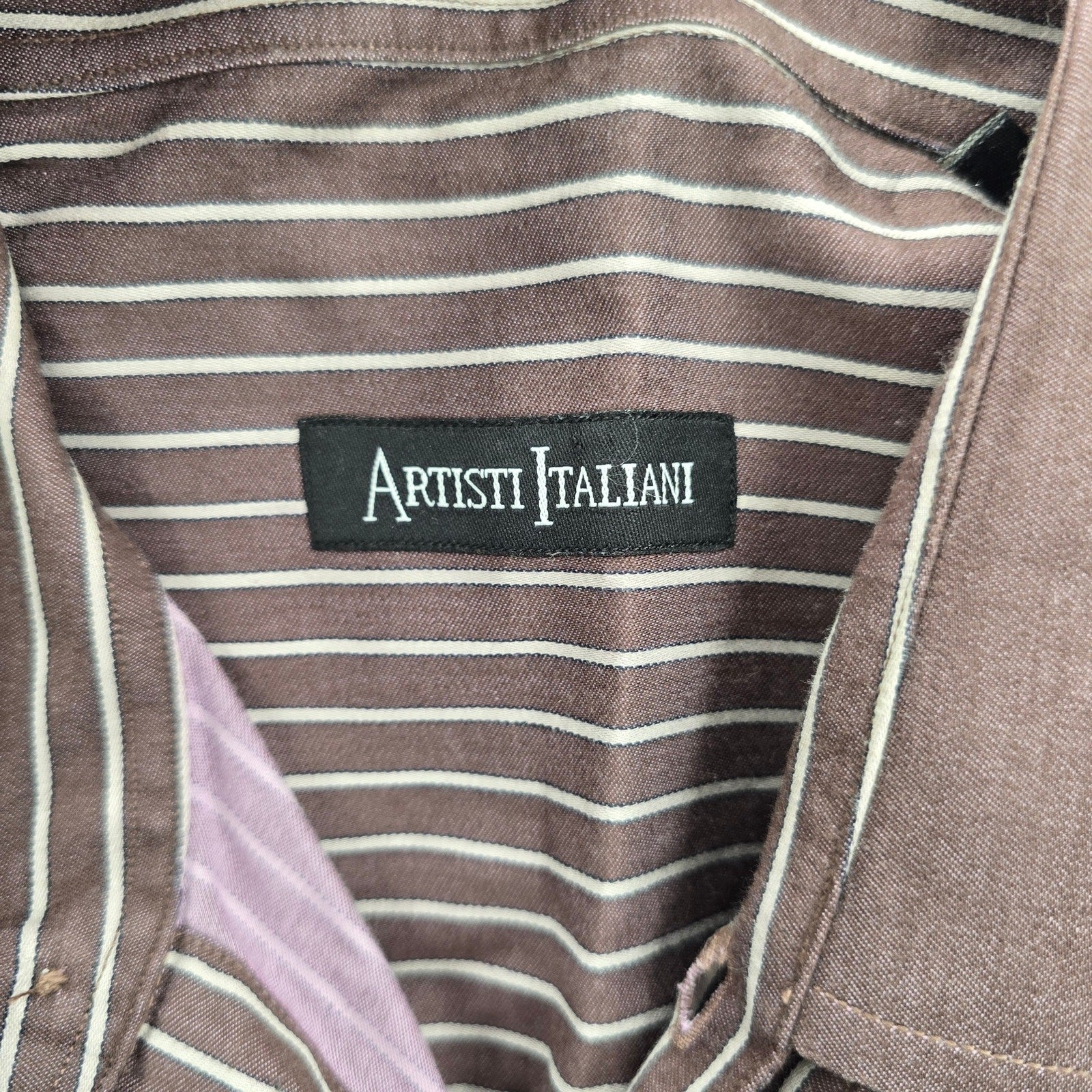 Artisti Italiani Brown Stripe Mens Cotton Button Down Long Sleeve Shirt XXL 43