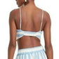 A New Day Blue & White Linen Bungalow Beach Bikini Top Cropped Bra Tank L Large