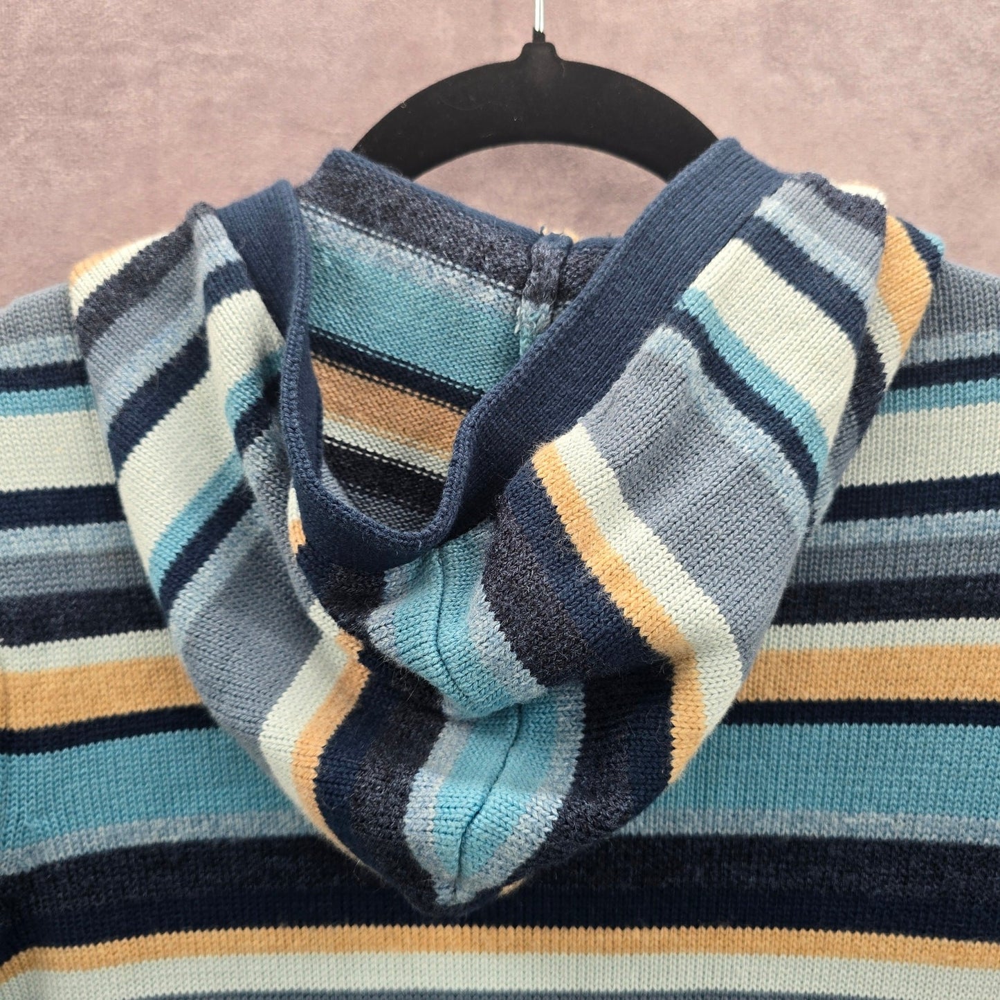 Liz Claiborne Blue Stripe Button Hoodie Knit Long Sweater Cardigan Small