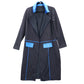 Zentoni Black Peak Lapel Blue Collar Flap Pocket Regency Trench Coat Jacket M