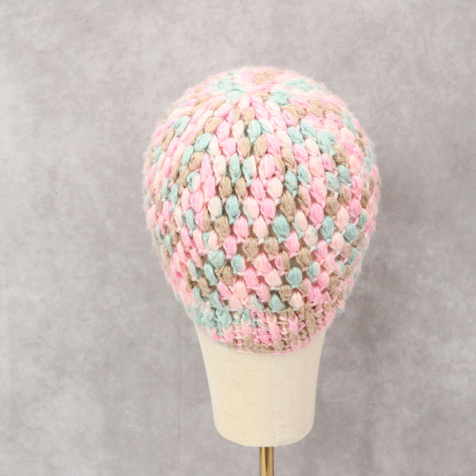 Pink Crochet Cable Knit Y2K Vintage Cottage Cozy Beanie Cap Hat OS