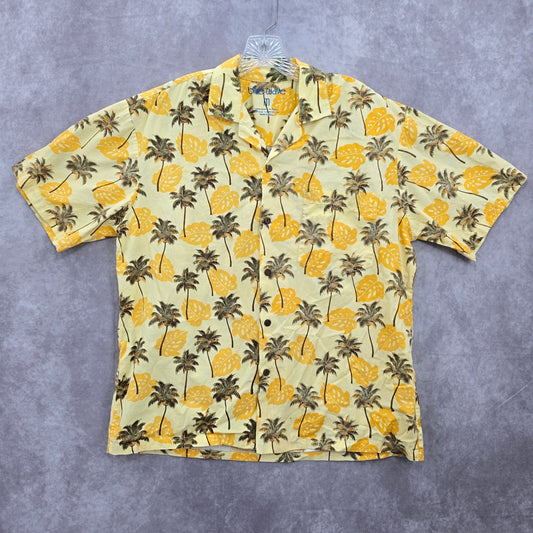 Blue Wave Yellow Palm Tropical Surf Island Vintage Cotton Relax Hawaiian Shirt M