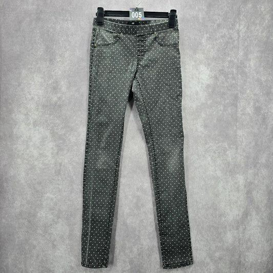 H&M Gray Polka Dot Skinny Denim Pull On Jeans Jeggings Junior Girls 4