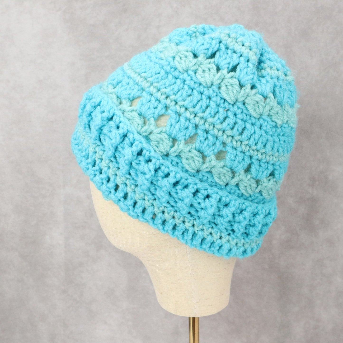Blue Cable Knit Chunky Y2K Vintage Crochet Beanie Cap Hat