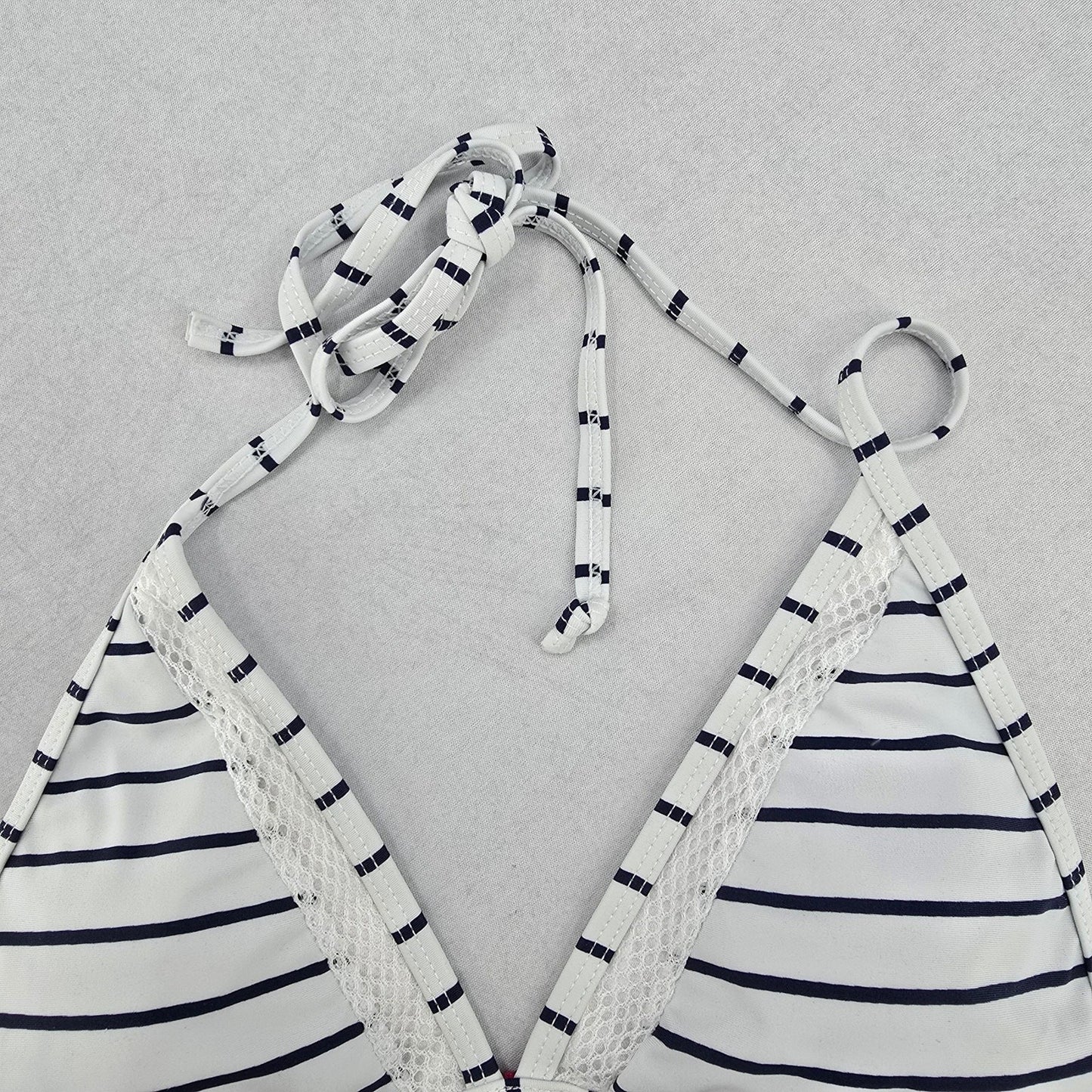 White Stripe Boho Pink Halter Tie Swim Sports Bra Beach Bikini Top M Medium