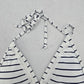 White Stripe Boho Pink Halter Tie Swim Sports Bra Beach Bikini Top M Medium