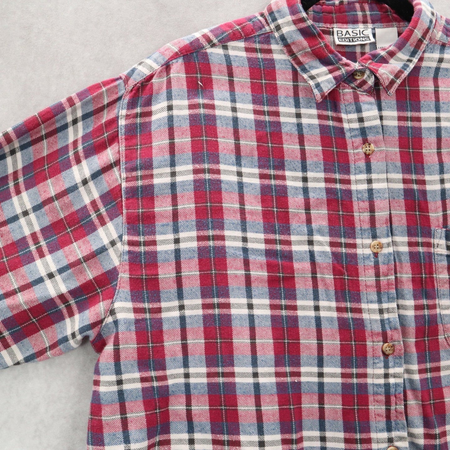 Basic Editions Red Flannel Plaid Long Sleeve Button Down Western Utility Large