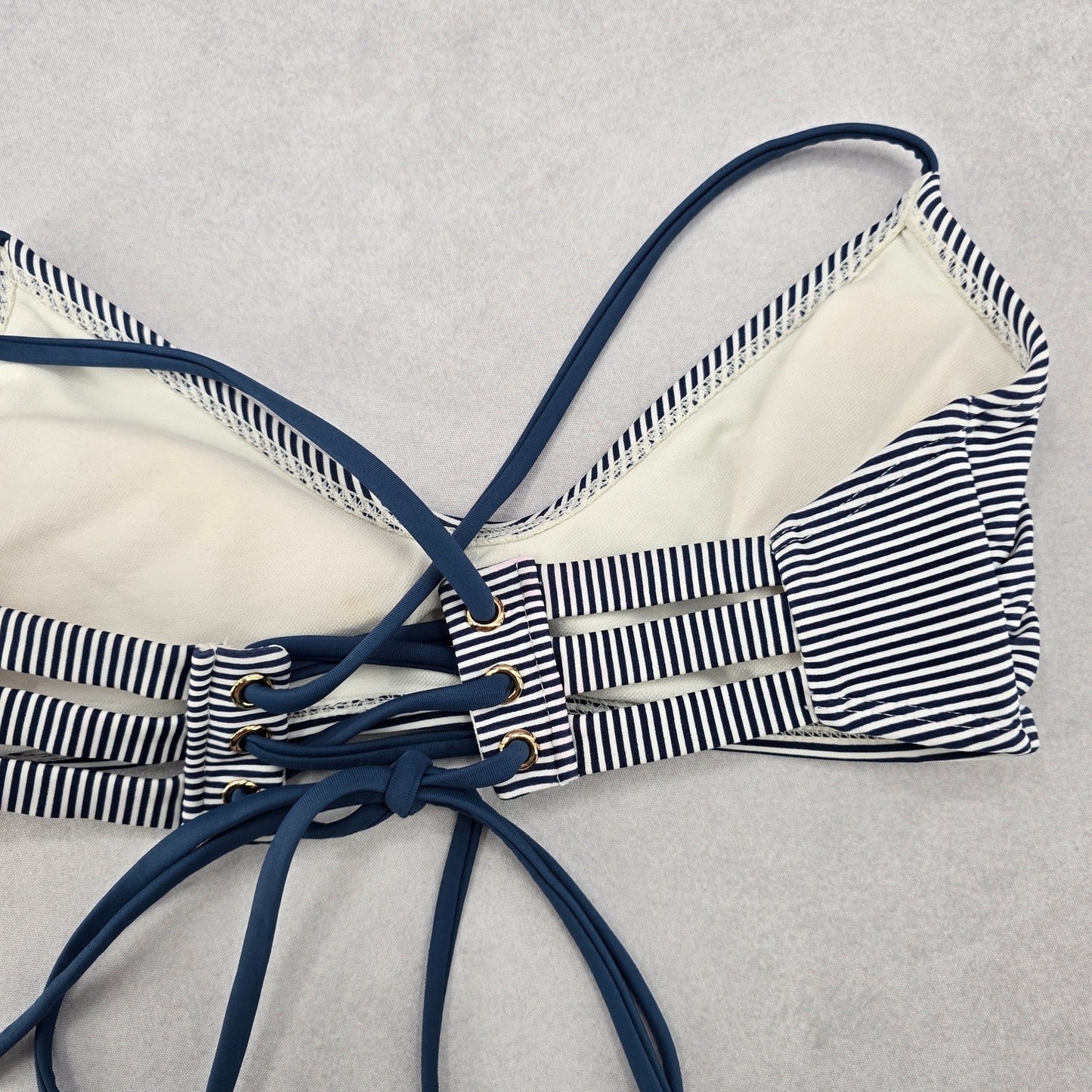 Xhilaration Blue Stripe Crisscross Padded Tie Bikini Bralette Swim Top S Small