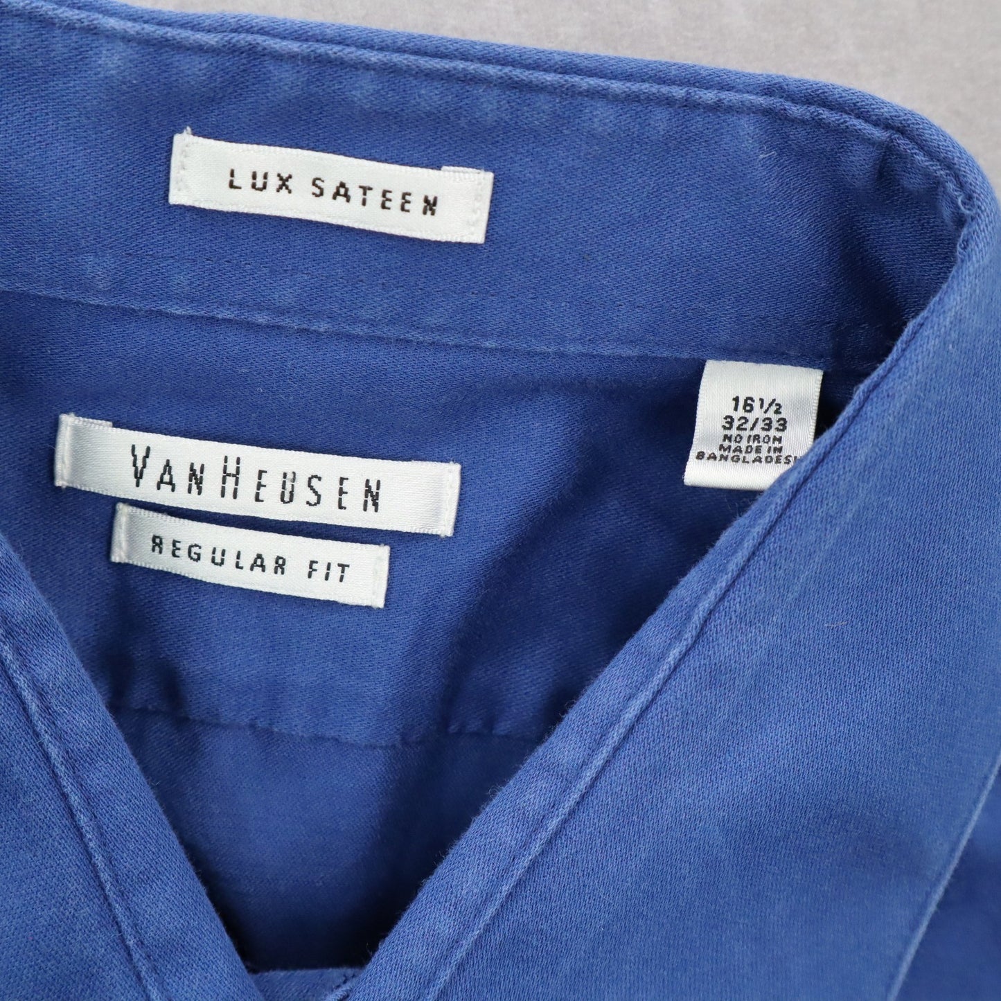 Van Heusen Lux Sateen Regular Fit Blue Button Down Casual Work Dress Shirt Large