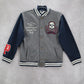 Gap Kids Gray Blue Button Bomber Varsity Pirate Patch Stripe Coat Jacket L Large