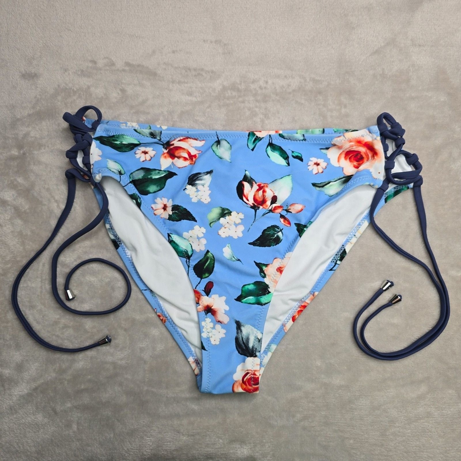 Cupshe Blue Floral Bikini String Tie Bikini Bottom Swimsuit Swimwear Size 2XL