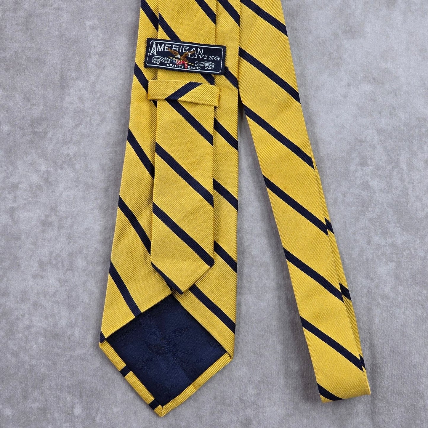 American Living Yellow Blue Stripe Geometric Diagonal 100% Silk Neck Tie