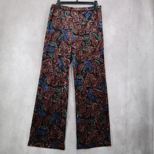 Joan Rivers Black Wide Leg Pull On Velvet Paisley Vintage Whimsy Pants Small