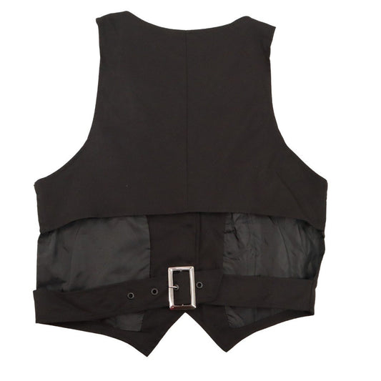 Black 4 Button Welt Pocket Point Buckle Waistcoat Tuxedo Formal Suit Vest 34S L