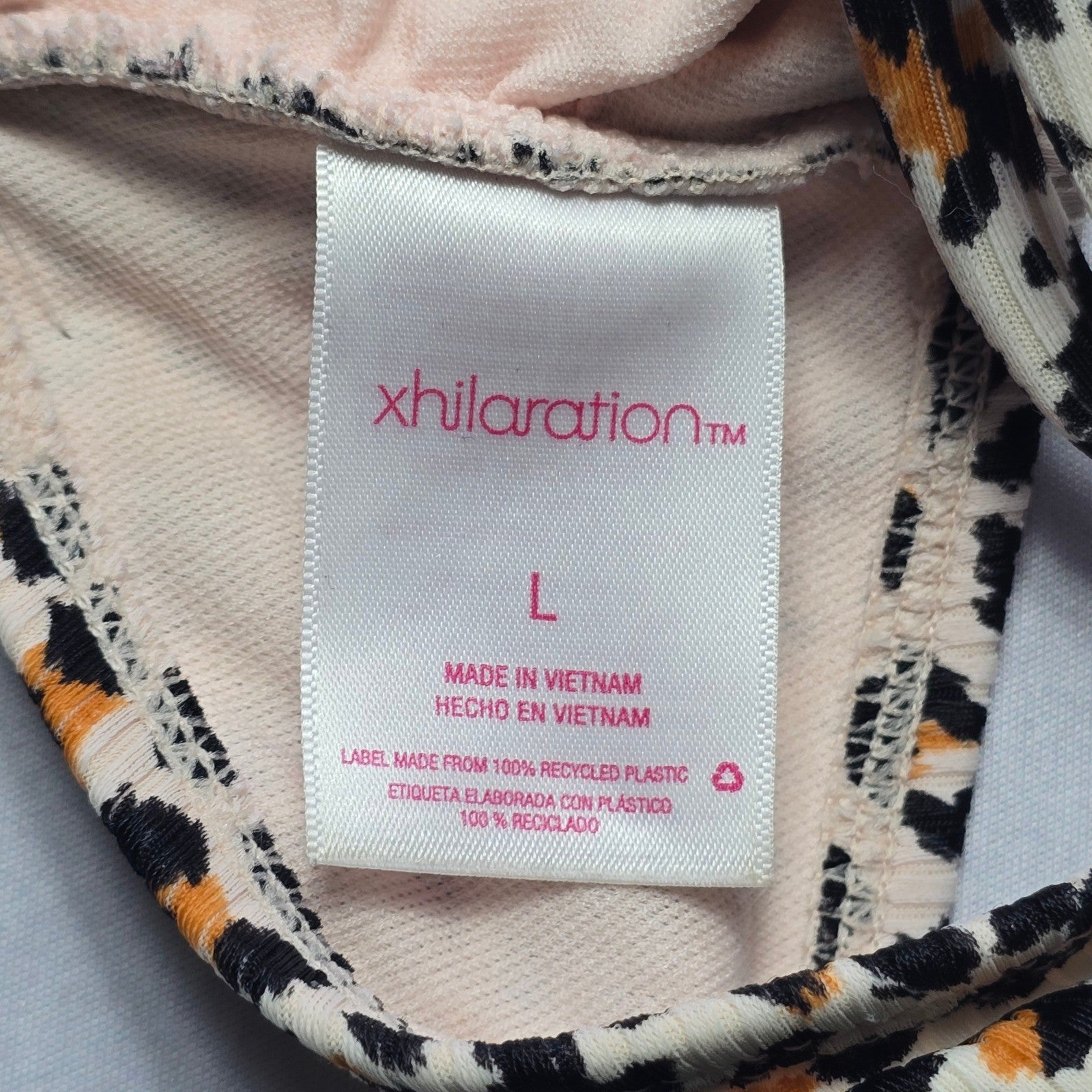 Xhilaration Cream Animal Print Swim Sports Bra Beach Bralette Bikini Top L Large