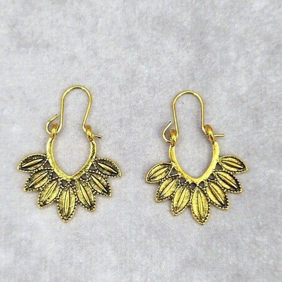 Gold Leaf Floral Dangle Hoop Hook Boho Retro Earrings Fashion Jewelry JB2-6