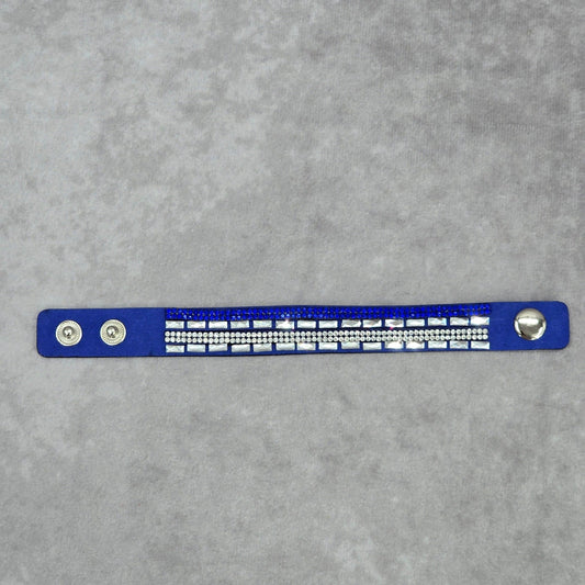 Blue Gemstone Rhinestone Faux Leather Snap Cuff Bracelet Fashion Jewelry