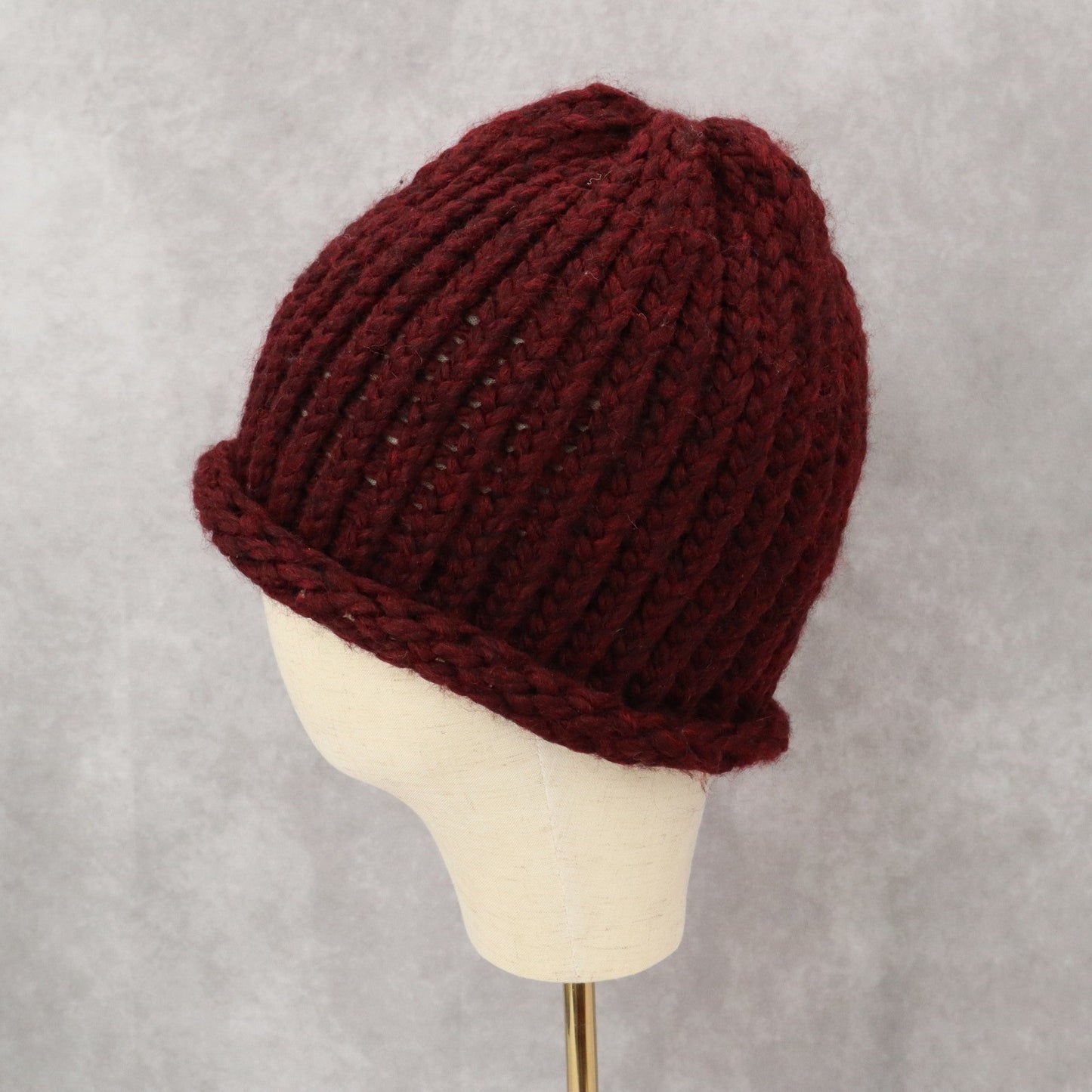 Red Maroon Cable Knit Y2K Vintage Handmade Winter Bucket Cozy Beanie Cap Hat