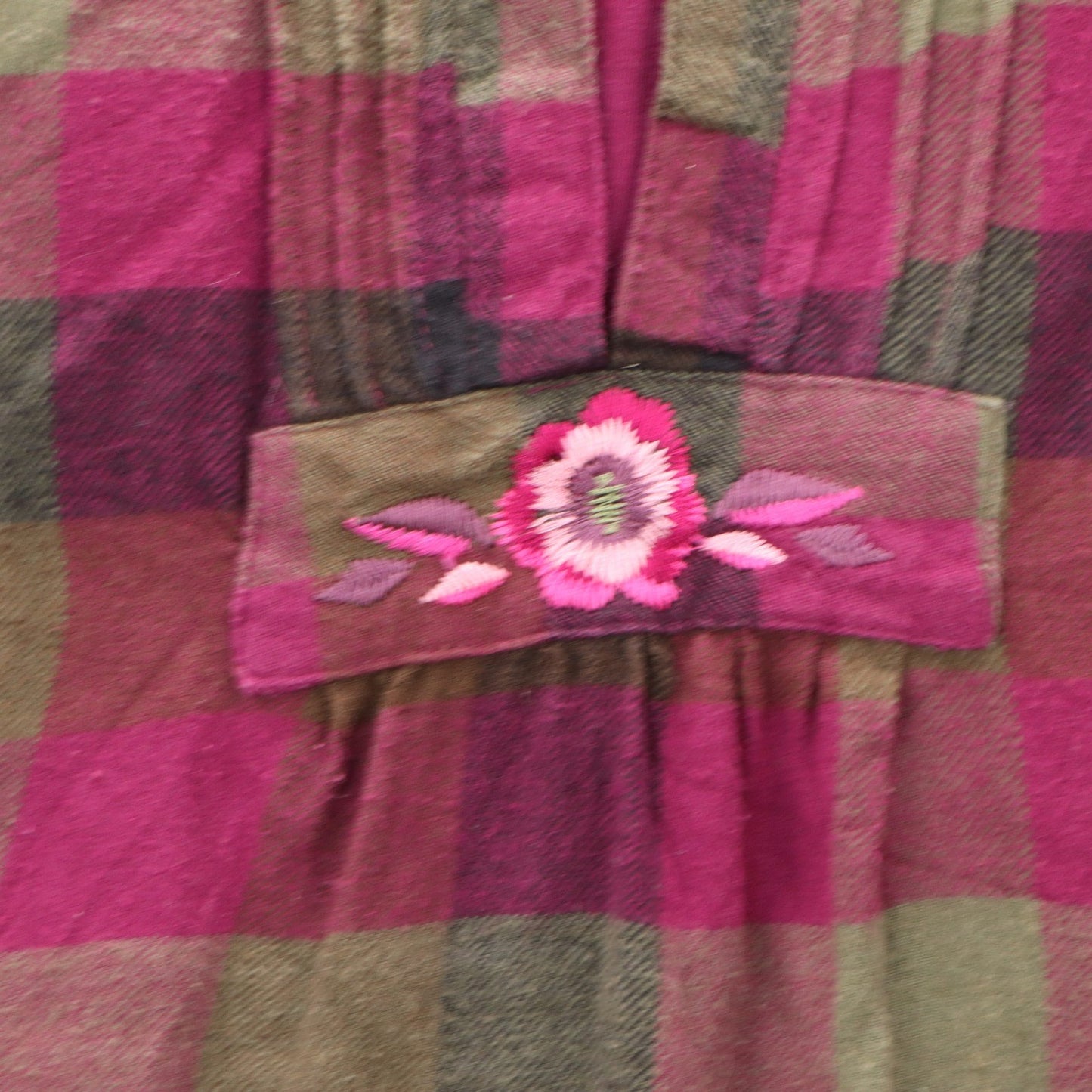 Blair Purple Flannel Plaid Floral Embroidered Western Boho Cotton Indie Large