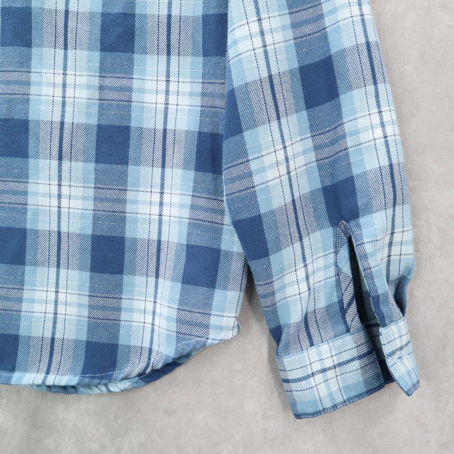 Teddi Blue Plaid Flannel Western Long Sleeve Button Up VTG College Petite Small