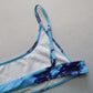 Blue Tie Dye Pull On Swim Sports Boho Bra Beach Bralette Bikini Top L Large