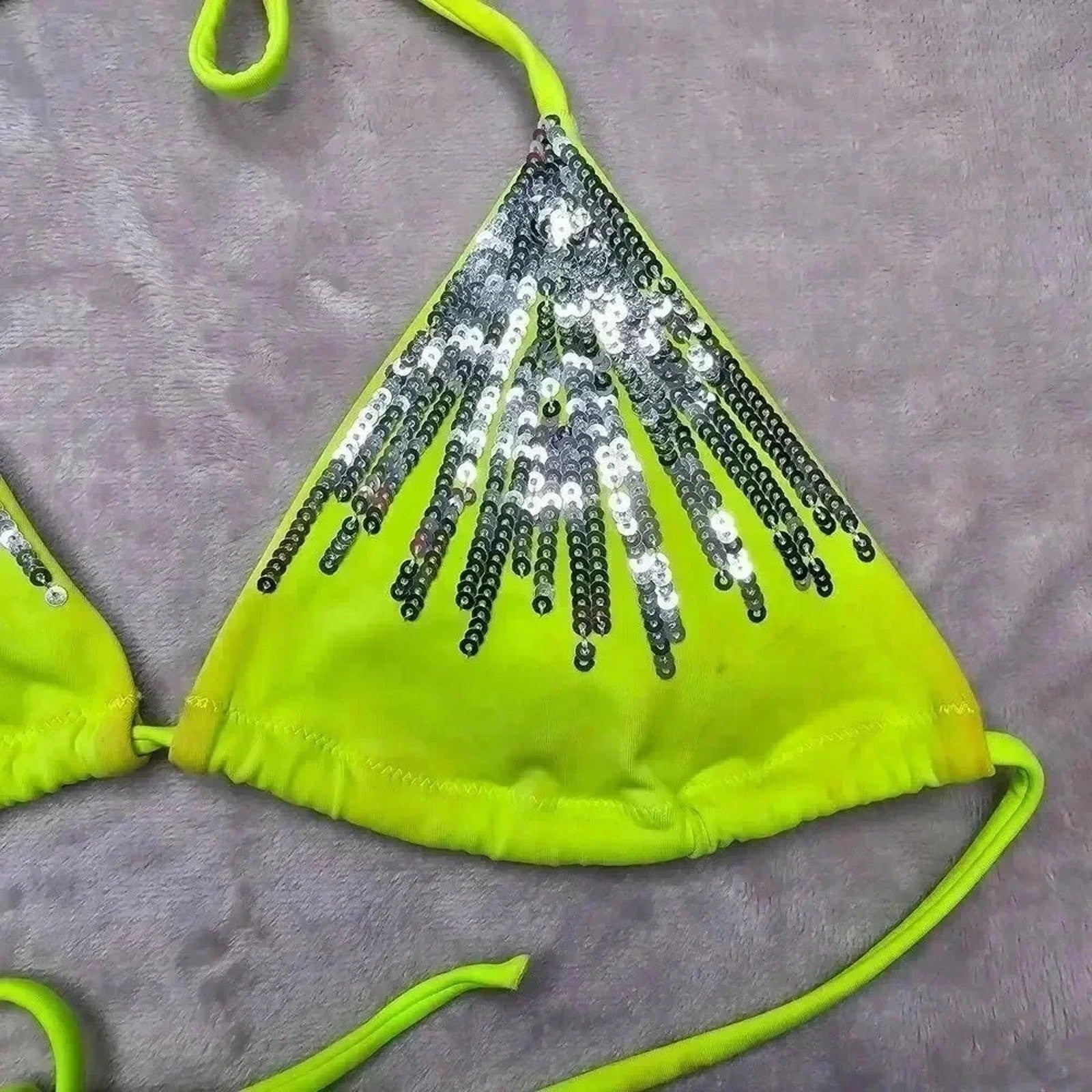 Victoria's Secret Yellow Silver Sequin Strap Tie Back Bikini Top Swimwear Small