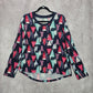 Joyspun Blue Christmas Tree Print Long Sleeve Holiday Y2K Printed Top Medium