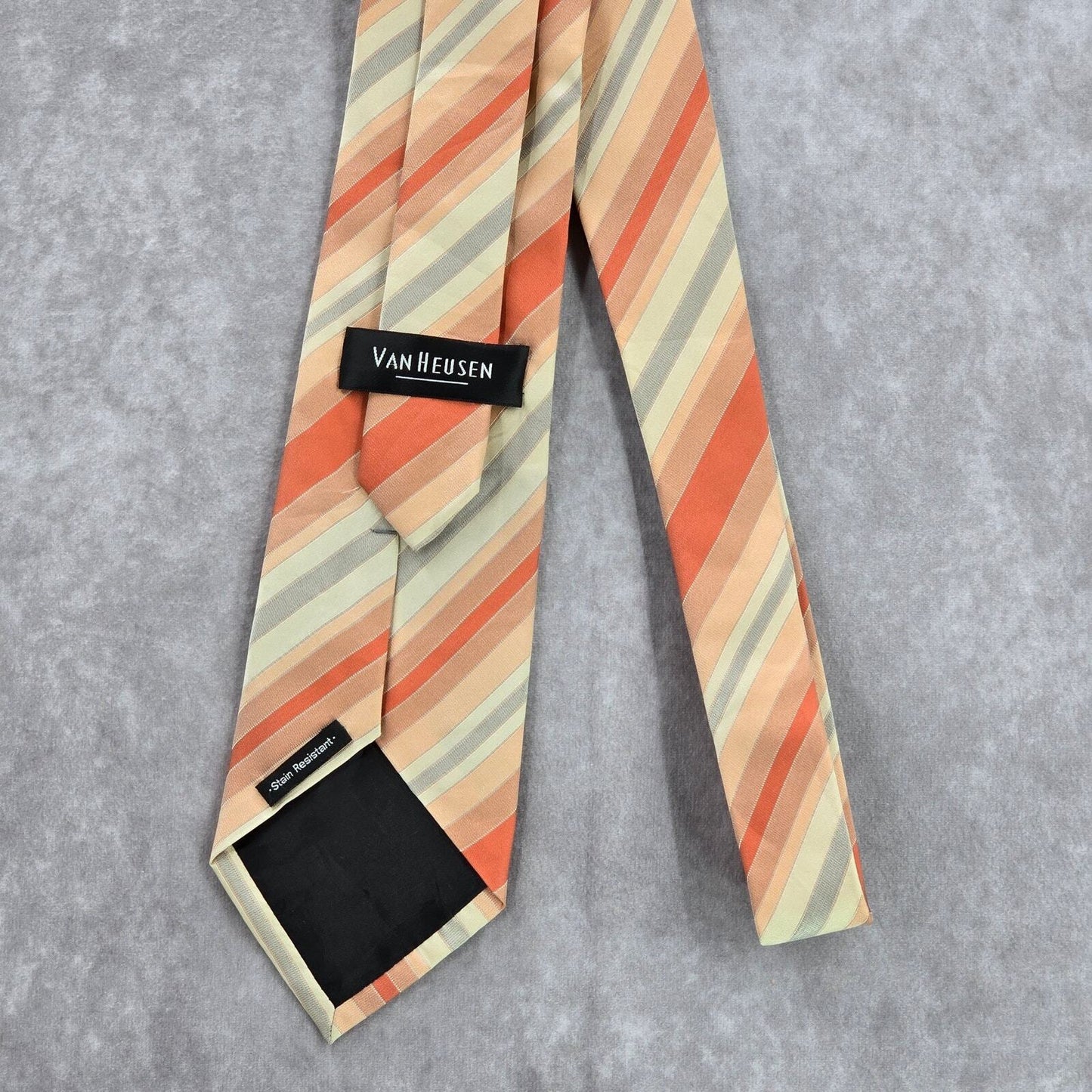 Van Heusen Orange Gray Stripe 100% Silk Geometric Repp Men's Neck Tie NWOT