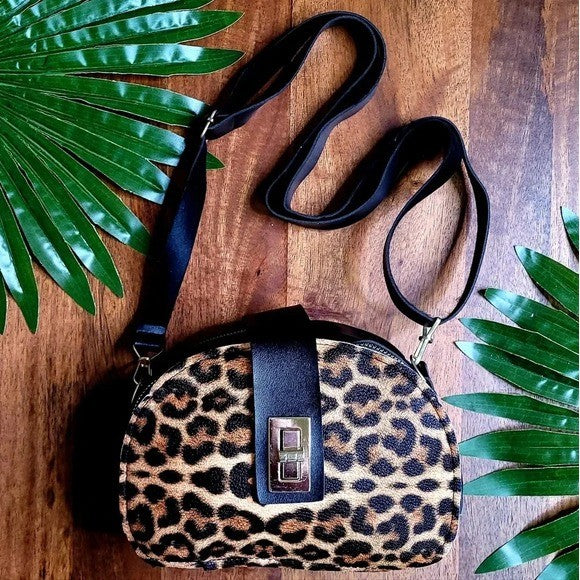 Black Brown Animal Printed Double Zipper Clasp Crossbody Fashion Purse