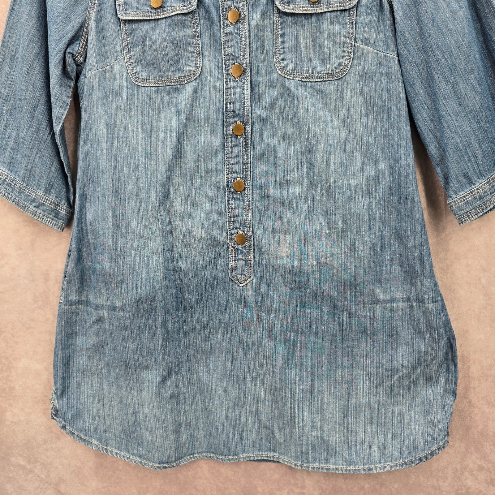 Gap Blue Demin Jeans Cotton Western Shirt Short Sleeve Top Small