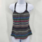 Black Flower Tankini Swimsuit Swimwear Halter Top Padded Bra Size M