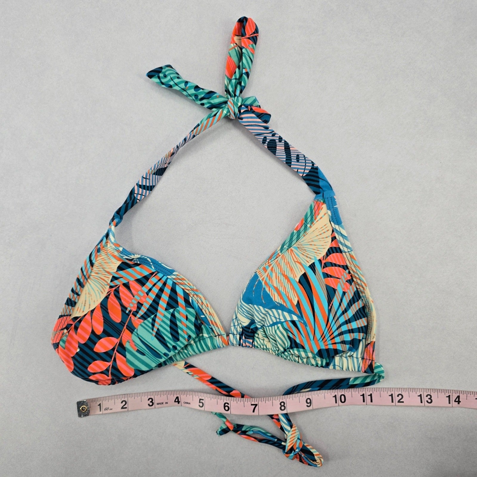 Sun & Sea Green Tropical Padded Tie Swim Sports Bra Beach Bikini Top M Medium