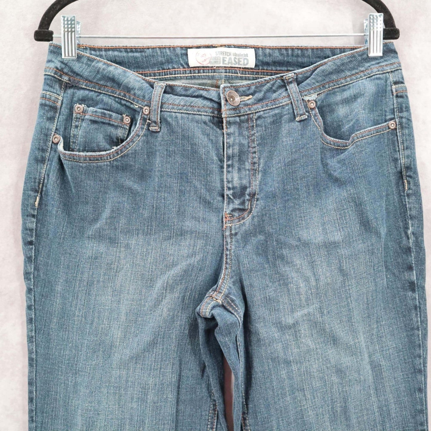 Faded Glory Dark Blue Straight Stretch Eased Jeans Denim Classic 10 Average