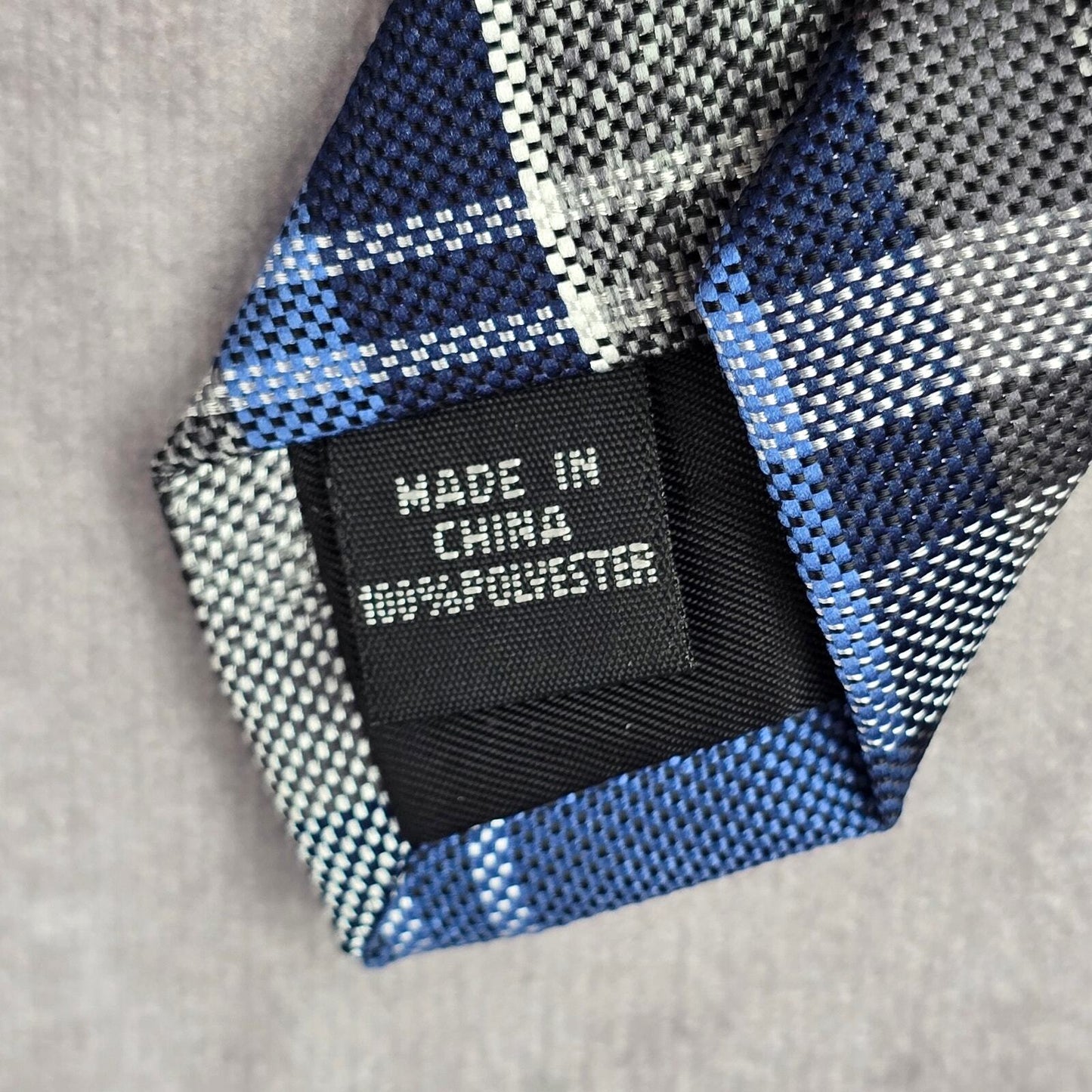 Bespoke Blue Gray White Plaid Tartan Stripe Geometric Executive Neck Tie Men's