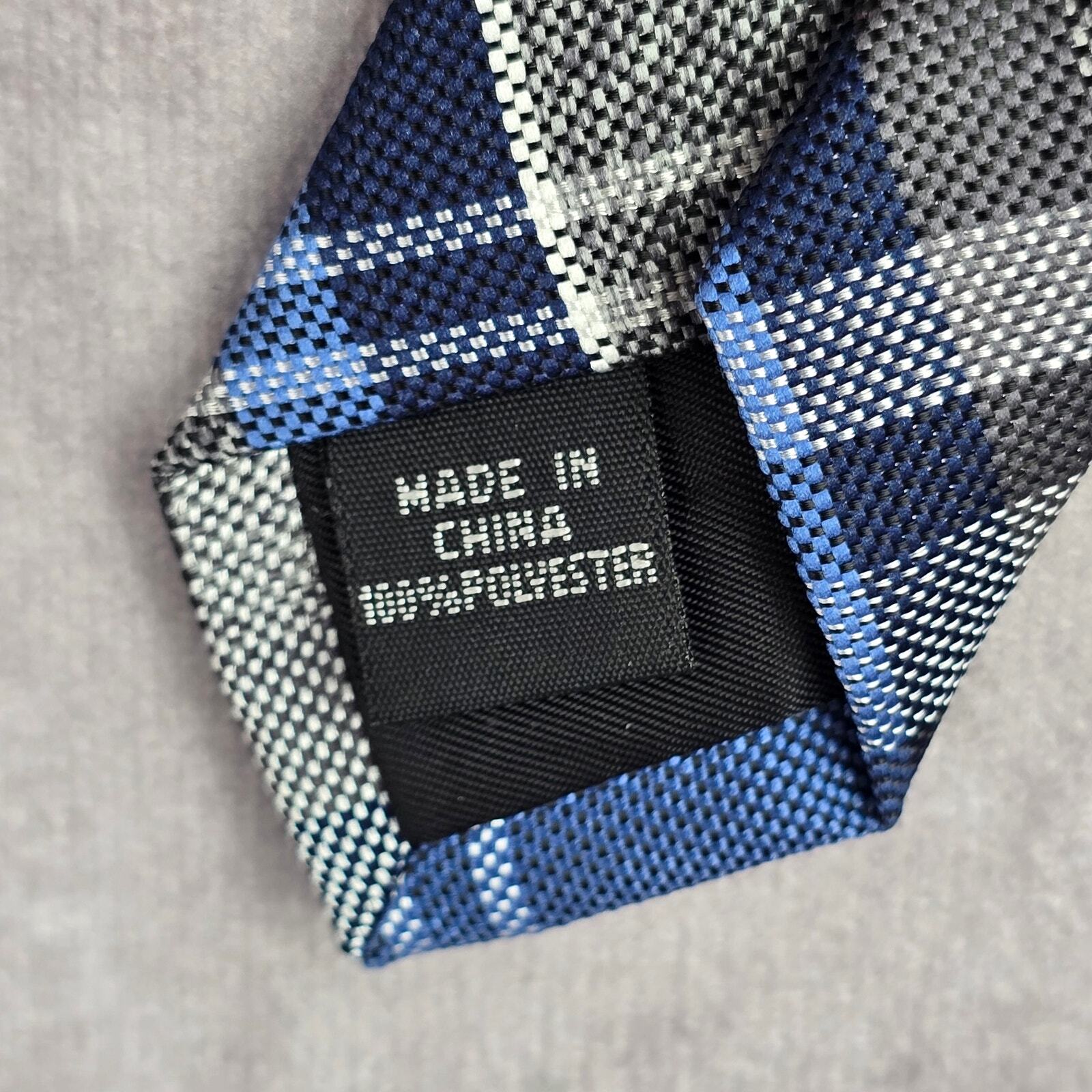 Bespoke Blue Gray White Plaid Tartan Stripe Geometric Executive Neck Tie Men's