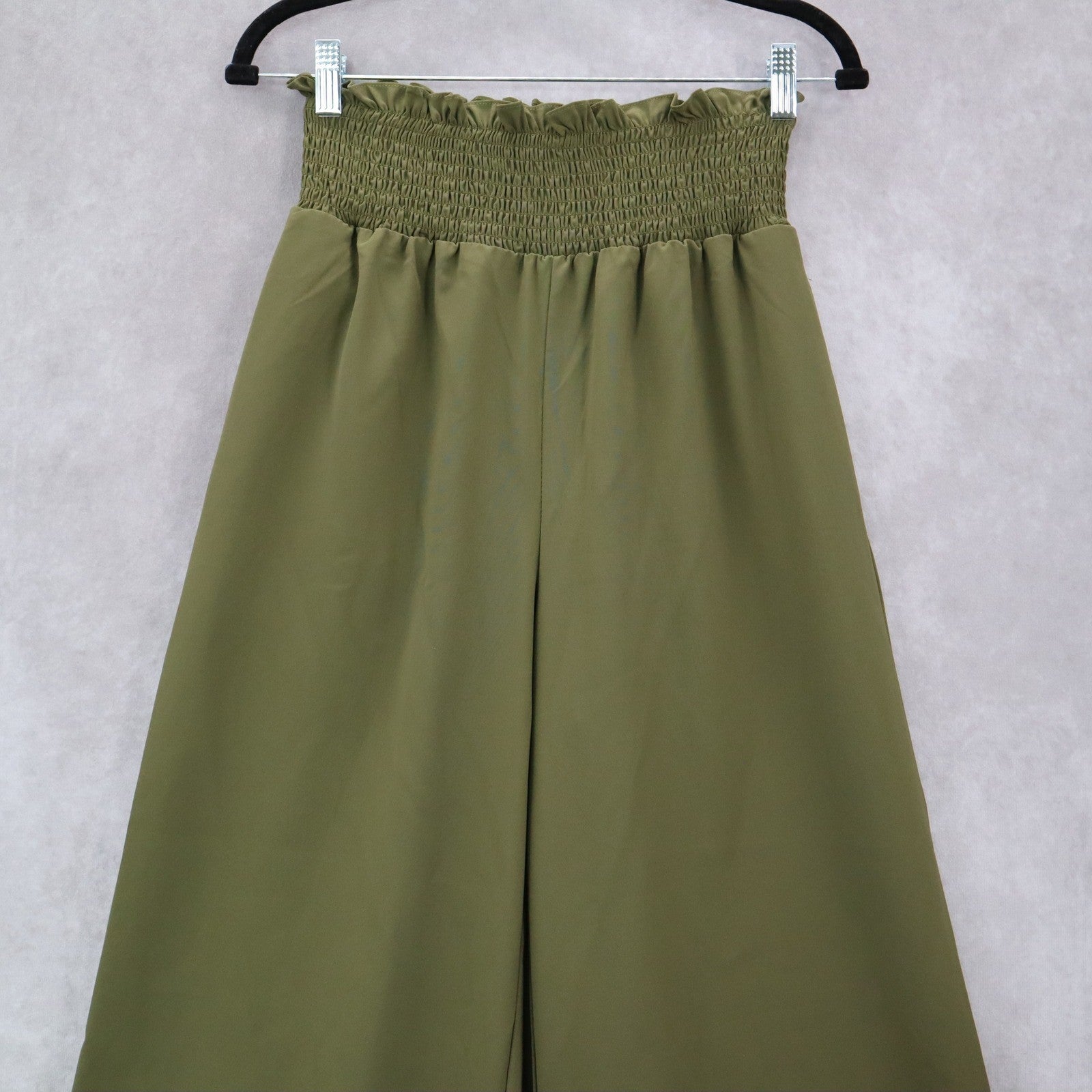 Green Wide Leg Boho Comfy Pull On Straight Leg High Rise Trousers Pant S Small