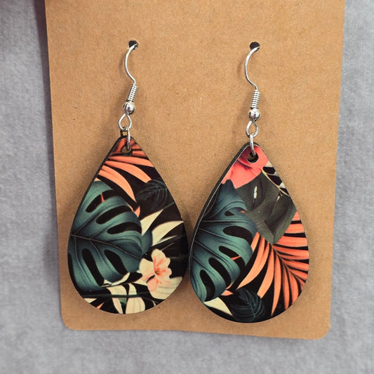 Black Teardrop Tropical Floral Hook Earrings Fashion Jewelry JB1E6