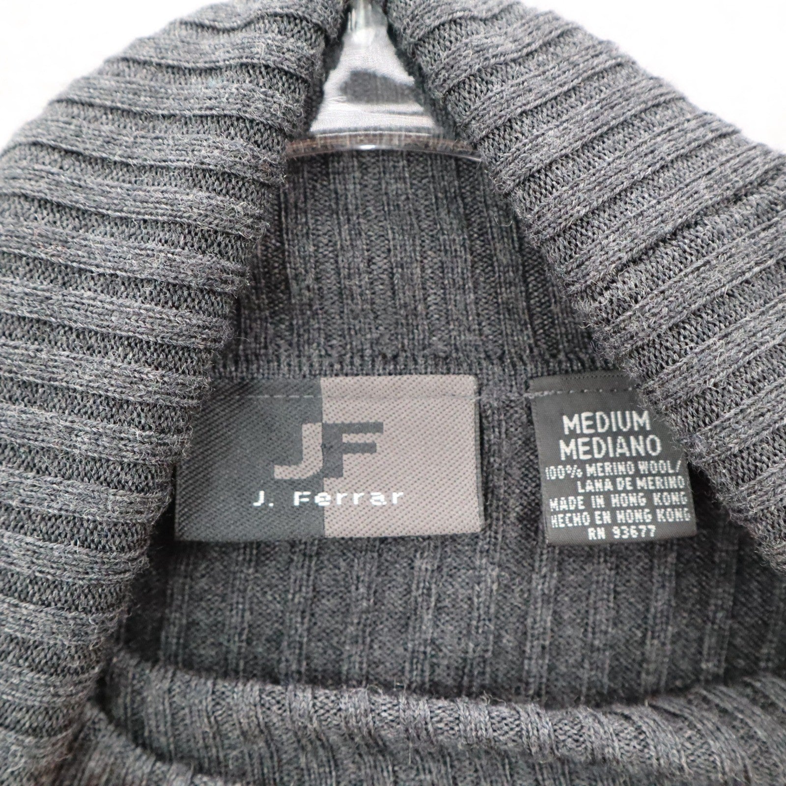 J Ferrar Gray Ribbed Turtleneck Sweater Knit Pullover Classic Minimalist Medium