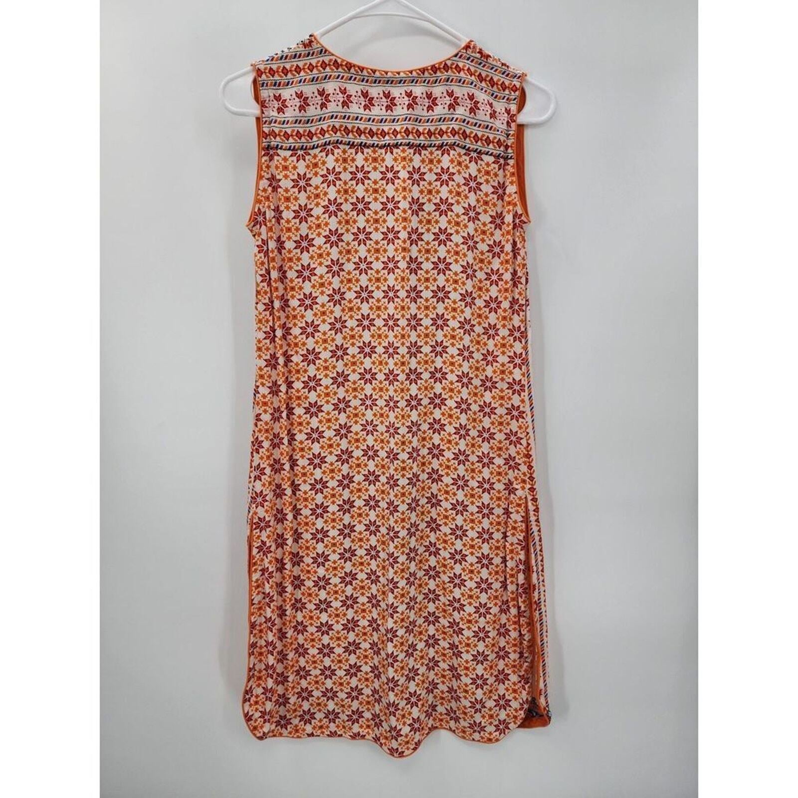 Tunic Top Sleeveless Orange Black Shirt Blouse Size S