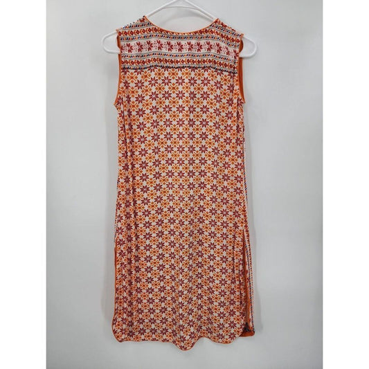 Tunic Top Sleeveless Orange Black Shirt Blouse Size S