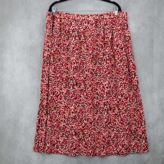 Just My Size Boho Floral Midi Skirt Red Pink Flowy Pocket Casual Chic Plus 16