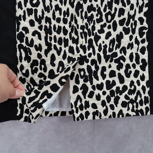 Calvin Klein Animal Black Green Leopard Knee Length Preppy Classic Dress 10