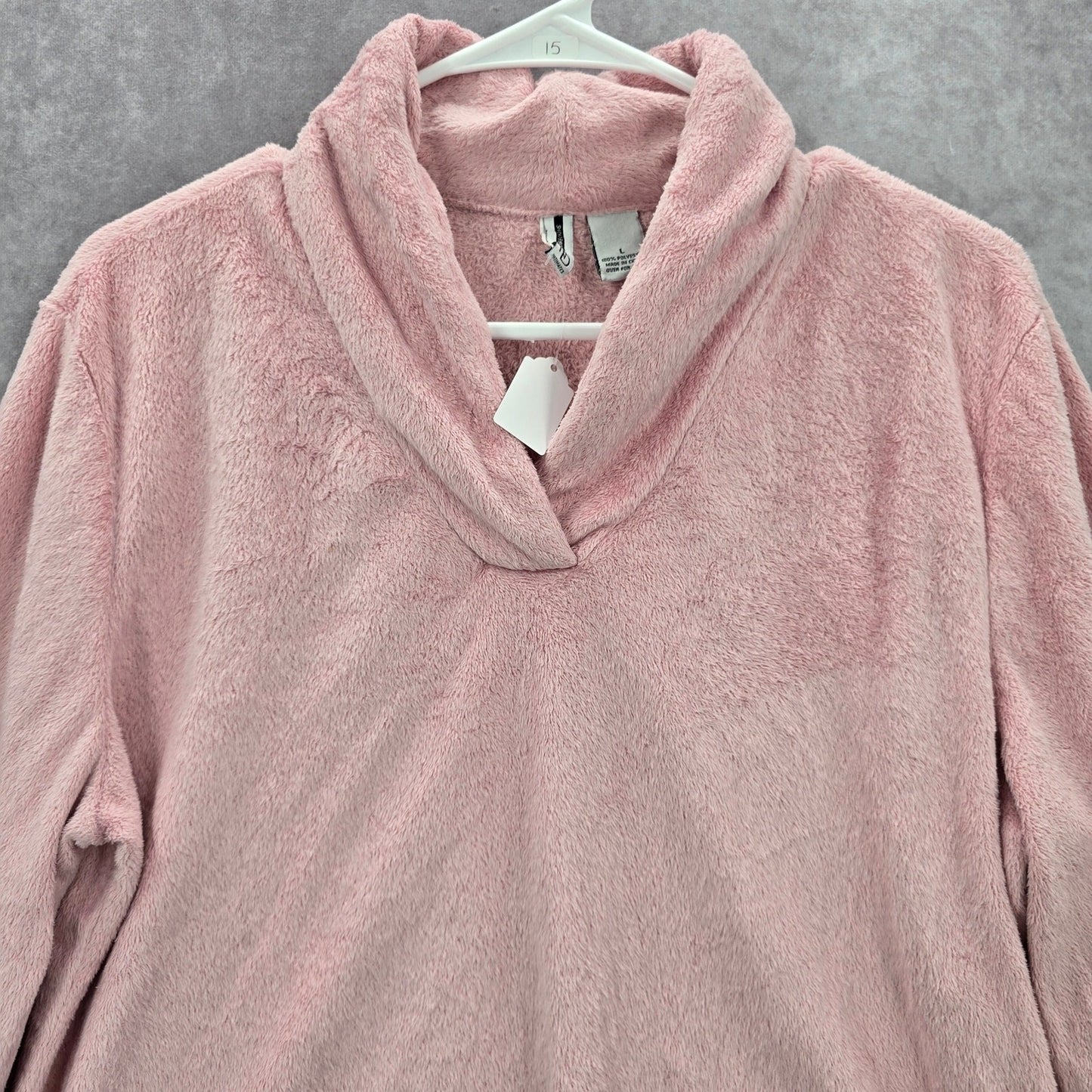 New Directions Pink Fleece Sweater Pullover Soft Comfy Cardigan L Large
