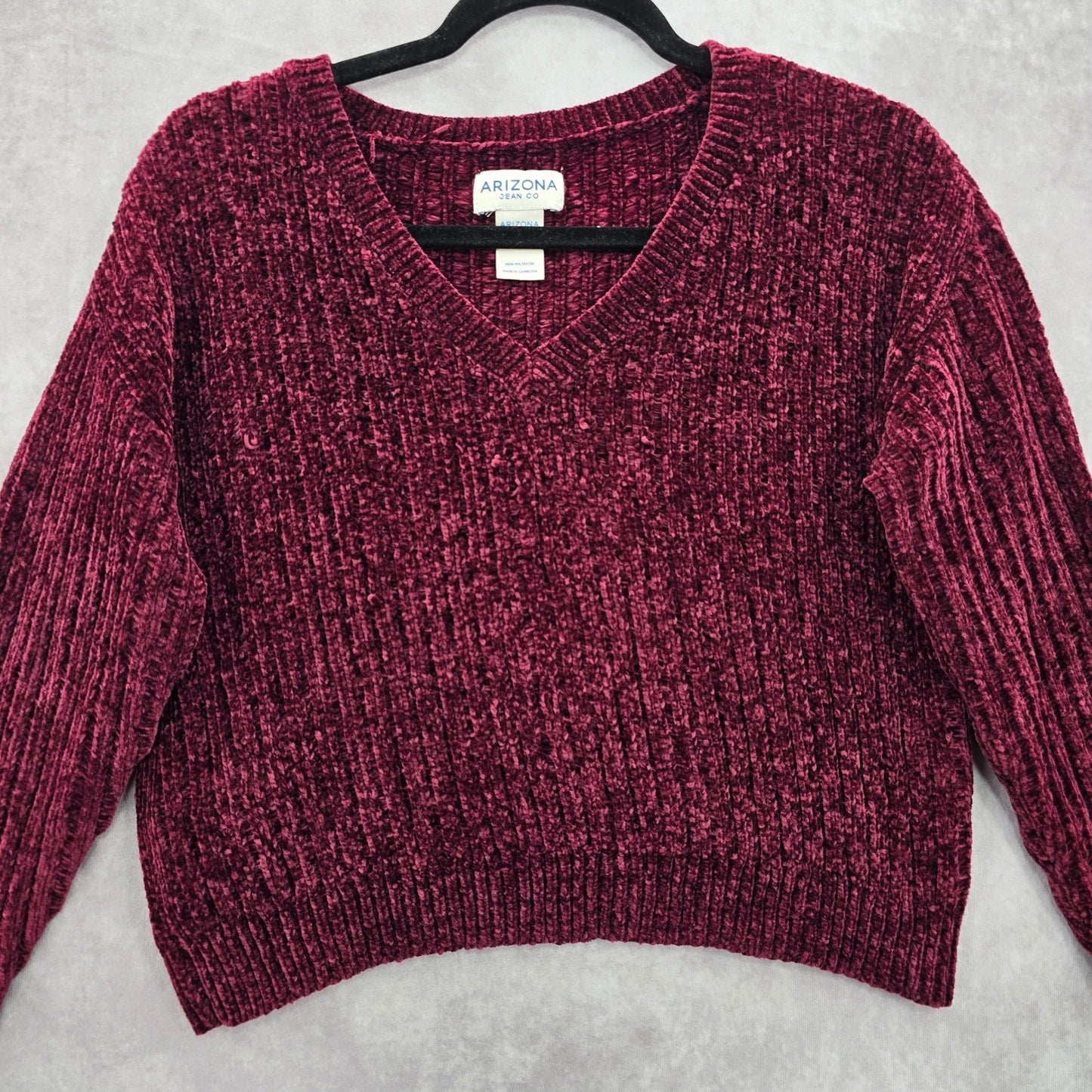 Arizona Red Chenille Ribbed Sleeve Y2K VTG Academia Crop Cozy Sweater Medium