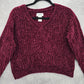 Arizona Red Chenille Ribbed Sleeve Y2K VTG Academia Crop Cozy Sweater Medium