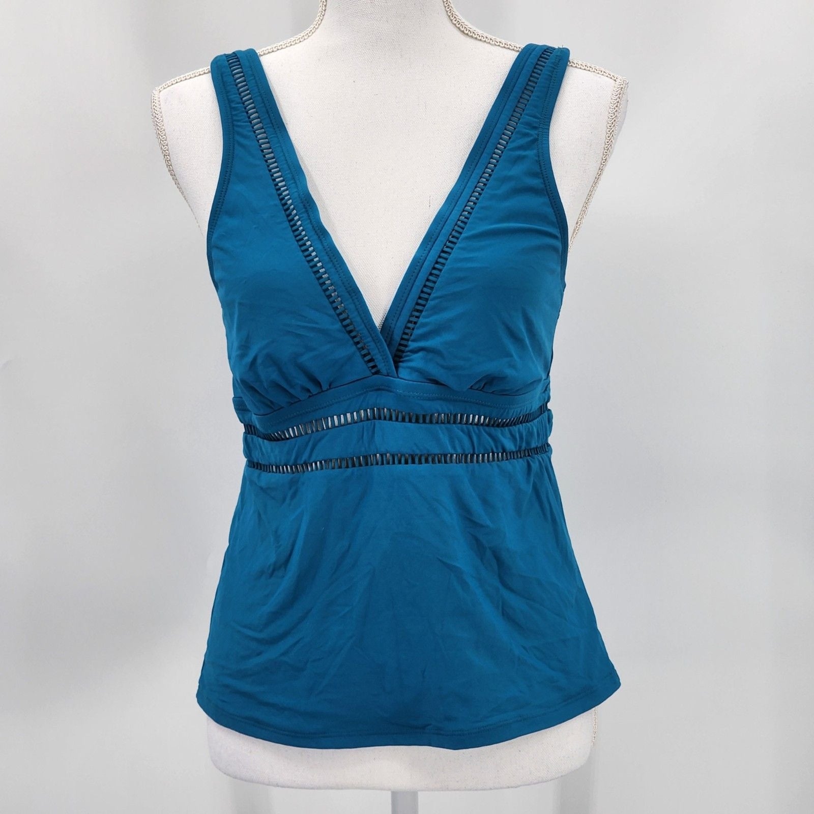 Lucky Brand Tankini Green V Neck Swimwear Swim Suit Top Adjustable Size M