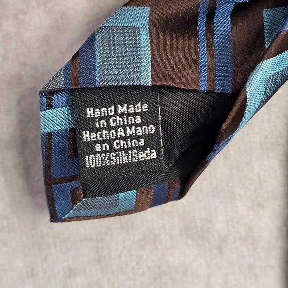 Covington Blue Brown Geometric Square Silk Executive Neck Tie Men's