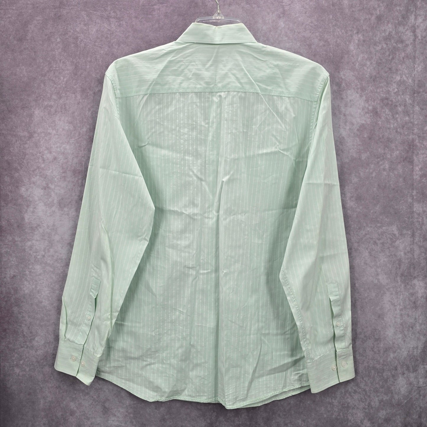 Calvin Klein Mens Green Button Down Long Sleeve Stripe Cotton Dress Shirt Large