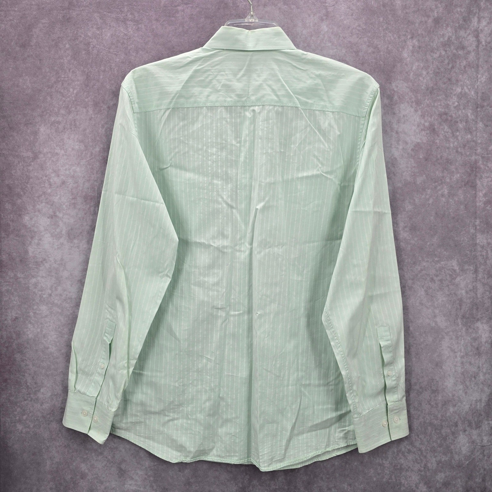 Calvin Klein Mens Green Button Down Long Sleeve Stripe Cotton Dress Shirt Large