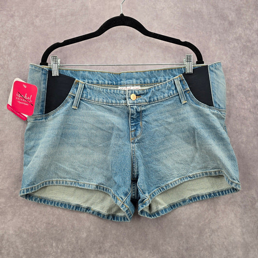 Isabel Maternity Blue Denim Jeans Midi Stretch Bottoms Pants Shorts 12